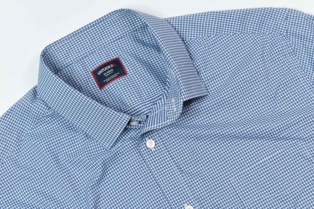 UNTUCKit LaFior Shirt Mens XL Blue Check Nylon Stretch Long Sleeve Regular Fit
